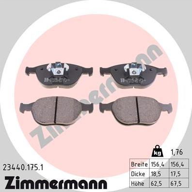 Zimmermann 23440.175.1 - Тормозные колодки, дисковые, комплект autospares.lv