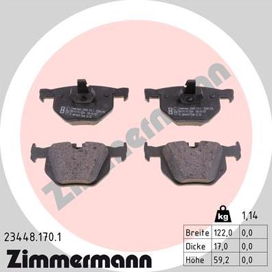 Zimmermann 23448.170.1 - Тормозные колодки, дисковые, комплект autospares.lv