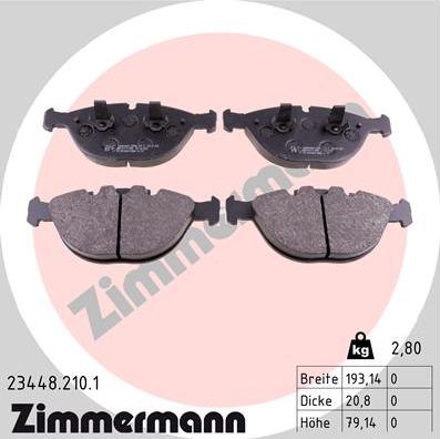 Zimmermann 23448.210.1 - Тормозные колодки, дисковые, комплект autospares.lv