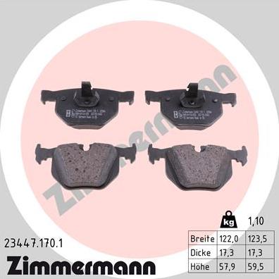 Zimmermann 23447.170.1 - Тормозные колодки, дисковые, комплект autospares.lv