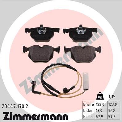 Zimmermann 23447.170.2 - Тормозные колодки, дисковые, комплект autospares.lv