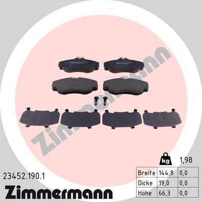 Zimmermann 23452.190.1 - Тормозные колодки, дисковые, комплект autospares.lv