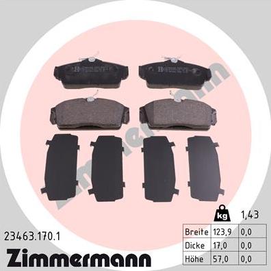 Zimmermann 23463.170.1 - Тормозные колодки, дисковые, комплект autospares.lv