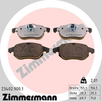Zimmermann 23402.900.1 - Тормозные колодки, дисковые, комплект autospares.lv