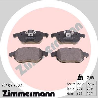 Zimmermann 23402.200.1 - Тормозные колодки, дисковые, комплект autospares.lv
