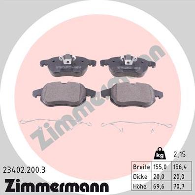 Zimmermann 23402.200.3 - Тормозные колодки, дисковые, комплект autospares.lv