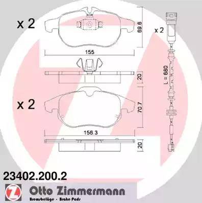 Zimmermann 23402.200.2 - Тормозные колодки, дисковые, комплект autospares.lv