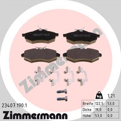 Zimmermann 23407.190.1 - Тормозные колодки, дисковые, комплект autospares.lv