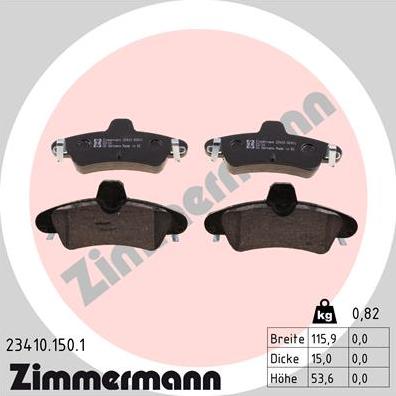 Zimmermann 23410.150.1 - Тормозные колодки, дисковые, комплект autospares.lv