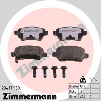 Zimmermann 23417.950.1 - Тормозные колодки, дисковые, комплект autospares.lv