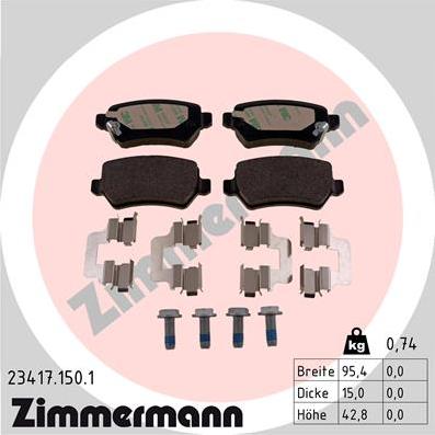 Zimmermann 23417.150.1 - Тормозные колодки, дисковые, комплект autospares.lv