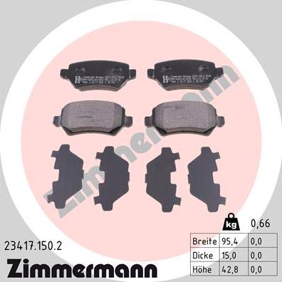 Zimmermann 23417.150.2 - Тормозные колодки, дисковые, комплект autospares.lv