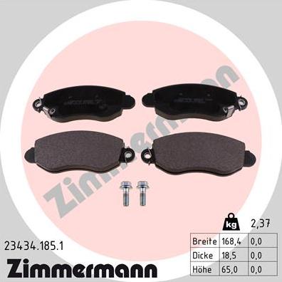 Zimmermann 23434.185.1 - Тормозные колодки, дисковые, комплект autospares.lv