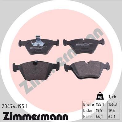 Zimmermann 23474.195.1 - Тормозные колодки, дисковые, комплект autospares.lv