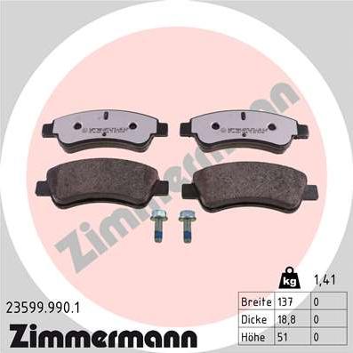 Zimmermann 23599.990.1 - Тормозные колодки, дисковые, комплект autospares.lv