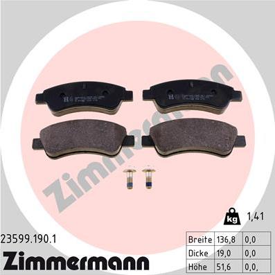 Zimmermann 23599.190.1 - Тормозные колодки, дисковые, комплект autospares.lv