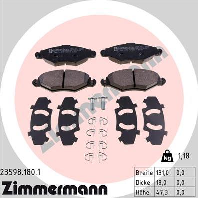 Zimmermann 23598.180.1 - Тормозные колодки, дисковые, комплект autospares.lv