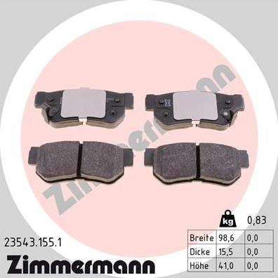 Zimmermann 23543.155.1 - Тормозные колодки, дисковые, комплект autospares.lv