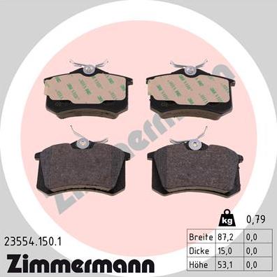 Zimmermann 23554.150.1 - Тормозные колодки, дисковые, комплект autospares.lv