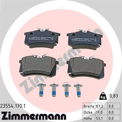 Zimmermann 23554.170.1 - Тормозные колодки, дисковые, комплект autospares.lv