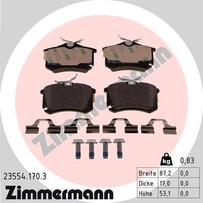 Zimmermann 23554.170.3 - Тормозные колодки, дисковые, комплект autospares.lv