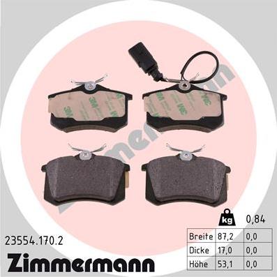 Zimmermann 23554.170.2 - Тормозные колодки, дисковые, комплект autospares.lv