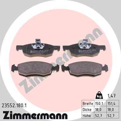 Zimmermann 23552.180.1 - Тормозные колодки, дисковые, комплект autospares.lv