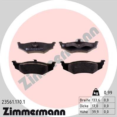 Zimmermann 23561.170.1 - Тормозные колодки, дисковые, комплект autospares.lv