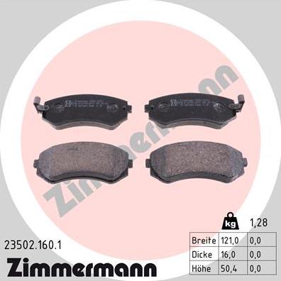 Zimmermann 23502.160.1 - Тормозные колодки, дисковые, комплект autospares.lv