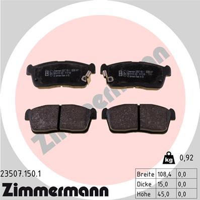 Zimmermann 23507.150.1 - Тормозные колодки, дисковые, комплект autospares.lv