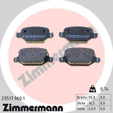 Zimmermann 23517.960.1 - Тормозные колодки, дисковые, комплект autospares.lv