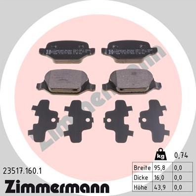 Zimmermann 23517.160.1 - Тормозные колодки, дисковые, комплект autospares.lv