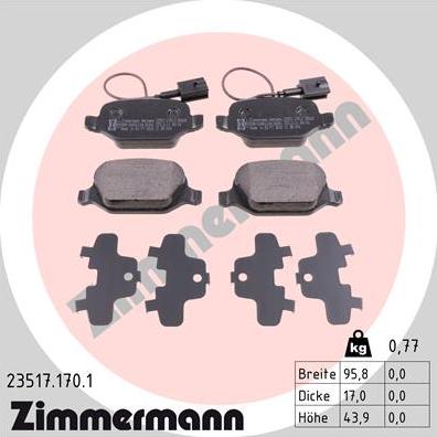 Zimmermann 23517.170.1 - Тормозные колодки, дисковые, комплект autospares.lv