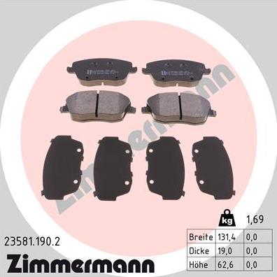 Zimmermann 23581.190.2 - Тормозные колодки, дисковые, комплект autospares.lv