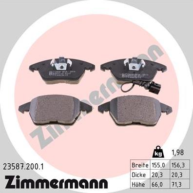 Zimmermann 23587.200.1 - Тормозные колодки, дисковые, комплект autospares.lv