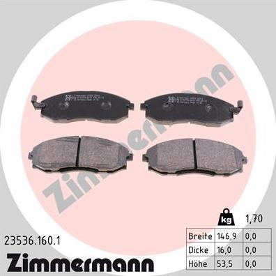 Zimmermann 23536.160.1 - Тормозные колодки, дисковые, комплект autospares.lv