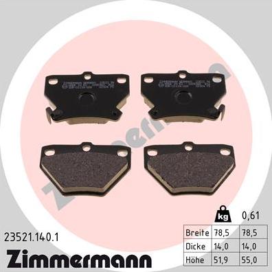 Zimmermann 23521.140.1 - Тормозные колодки, дисковые, комплект autospares.lv