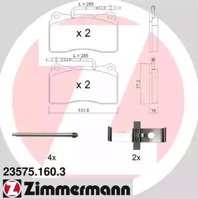 Zimmermann 23575.160.3 - Тормозные колодки, дисковые, комплект autospares.lv