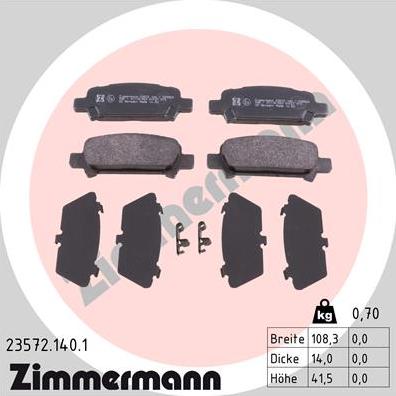 Zimmermann 23572.140.1 - Тормозные колодки, дисковые, комплект autospares.lv