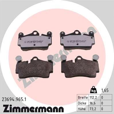 Zimmermann 23694.965.1 - Тормозные колодки, дисковые, комплект autospares.lv