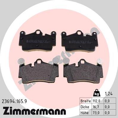 Zimmermann 23694.165.9 - Тормозные колодки, дисковые, комплект autospares.lv