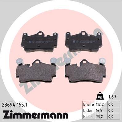 Zimmermann 23694.165.1 - Тормозные колодки, дисковые, комплект autospares.lv