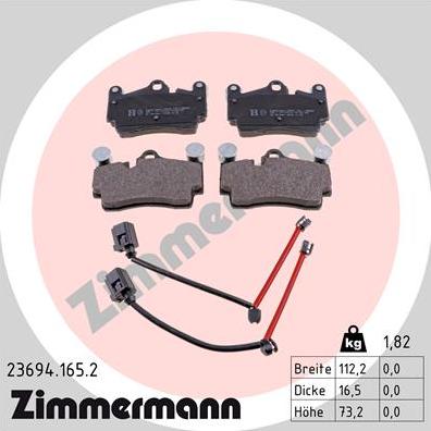 Zimmermann 23694.165.2 - Тормозные колодки, дисковые, комплект autospares.lv