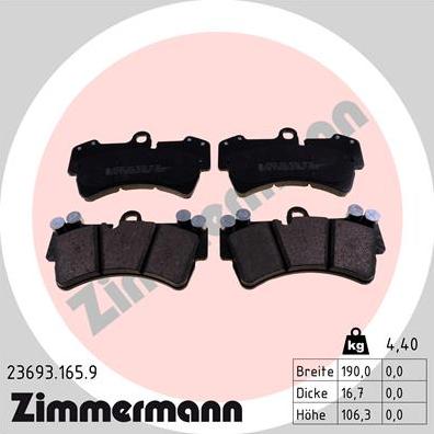 Zimmermann 23693.165.9 - Тормозные колодки, дисковые, комплект autospares.lv