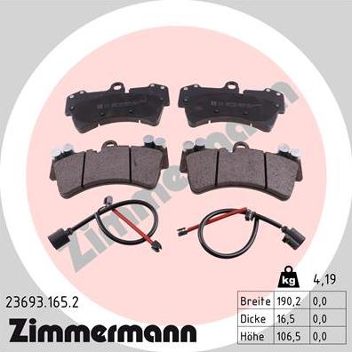 Zimmermann 23693.165.2 - Тормозные колодки, дисковые, комплект autospares.lv