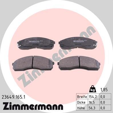 Zimmermann 23649.165.1 - Тормозные колодки, дисковые, комплект autospares.lv