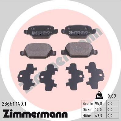 Zimmermann 23661.140.1 - Тормозные колодки, дисковые, комплект autospares.lv