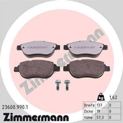 Zimmermann 23600.990.1 - Тормозные колодки, дисковые, комплект autospares.lv