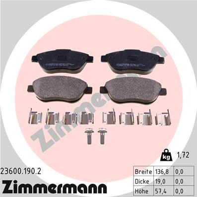 Zimmermann 23600.190.2 - Тормозные колодки, дисковые, комплект autospares.lv