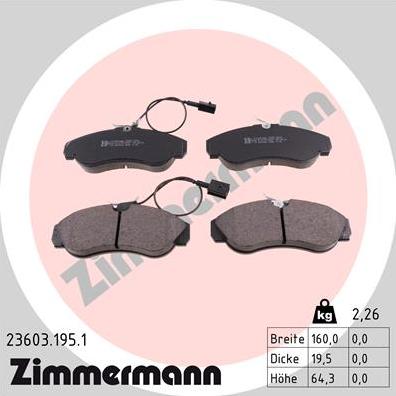 Zimmermann 23603.195.1 - Тормозные колодки, дисковые, комплект autospares.lv